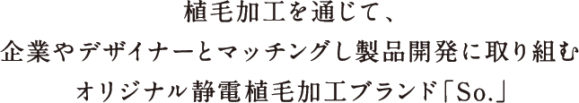 植毛加工を通じて、企業やデザイナーとマッチングし製品開発に取り組むオリジナル静電植毛加工ブランド「So.」